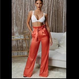 Oh Polly The Flow Down Wide Leg Satin Trousers